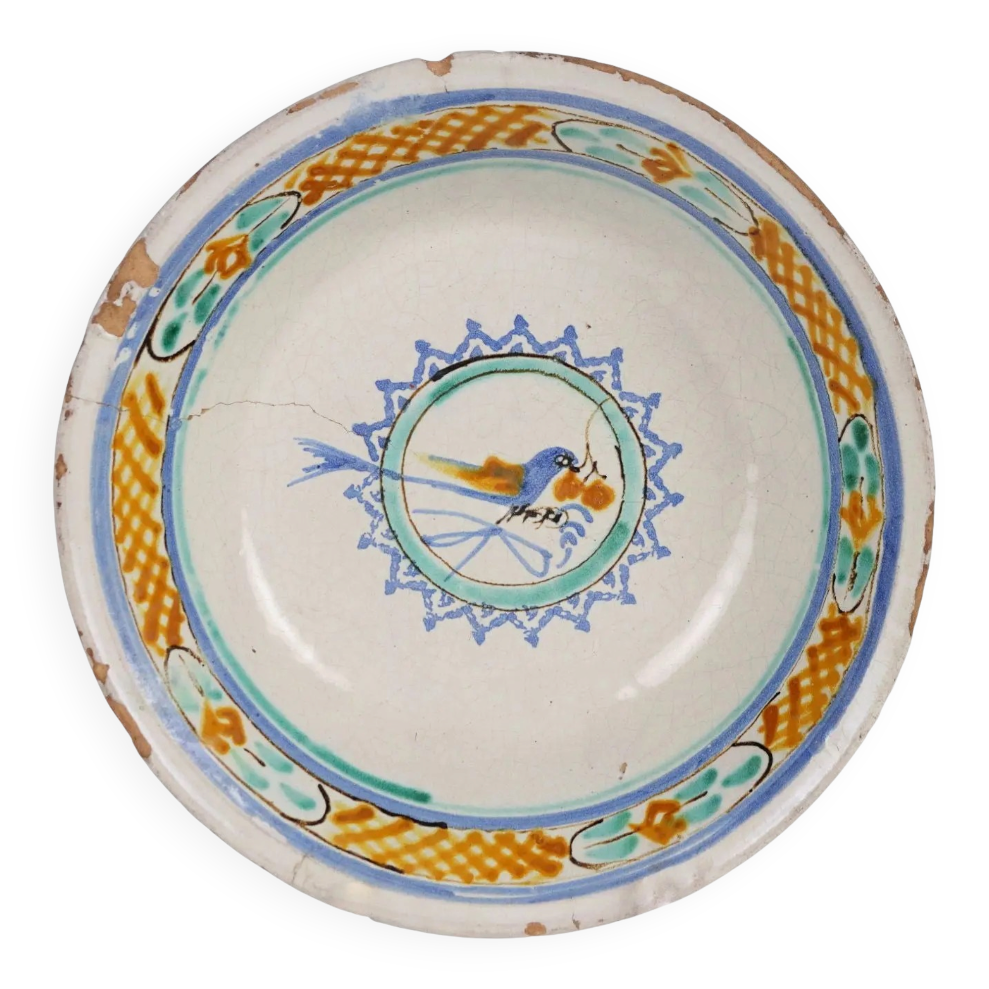 Old majolica bowl from Grottaglie, Italy, 19th century.