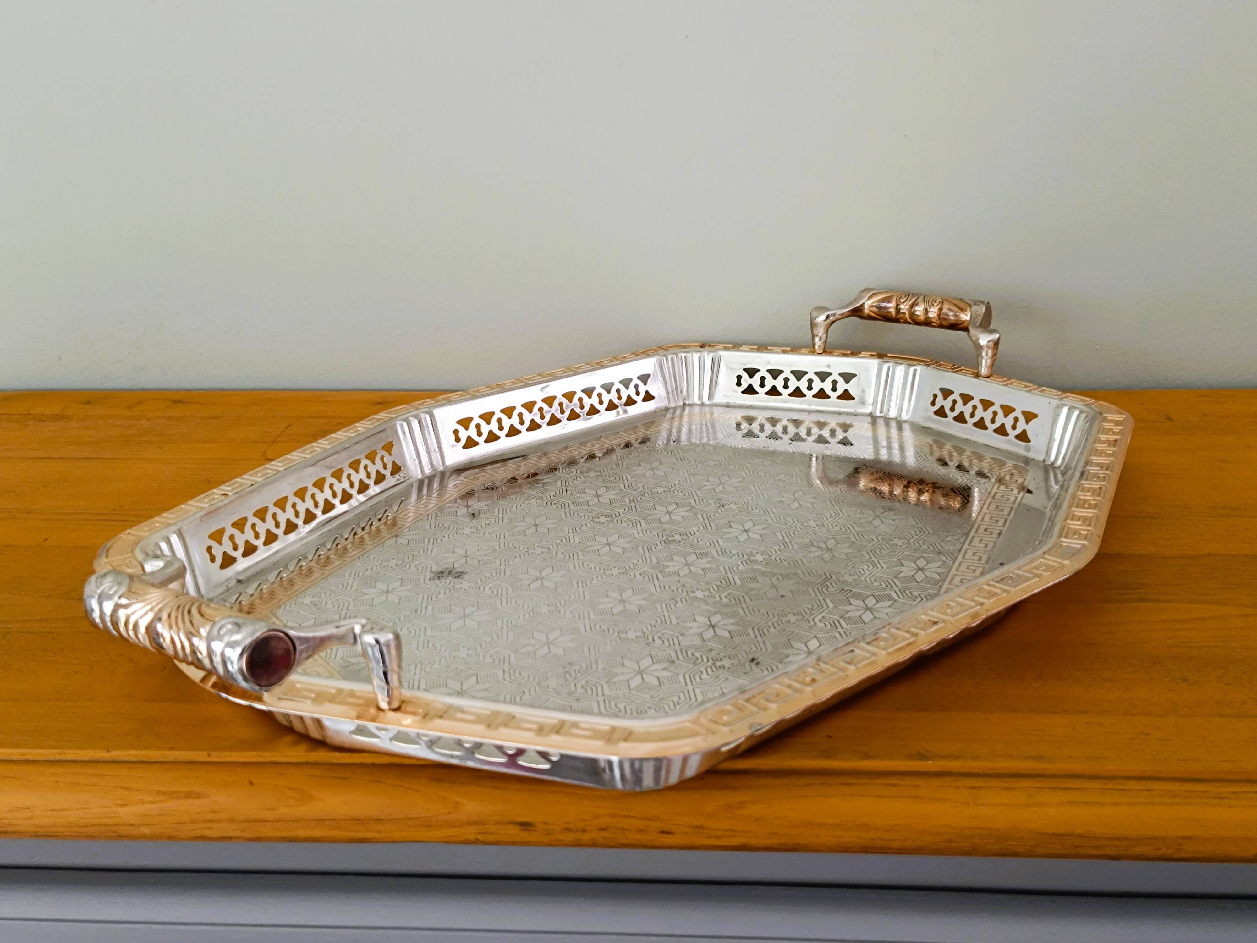 Antique silver-plated metal tray