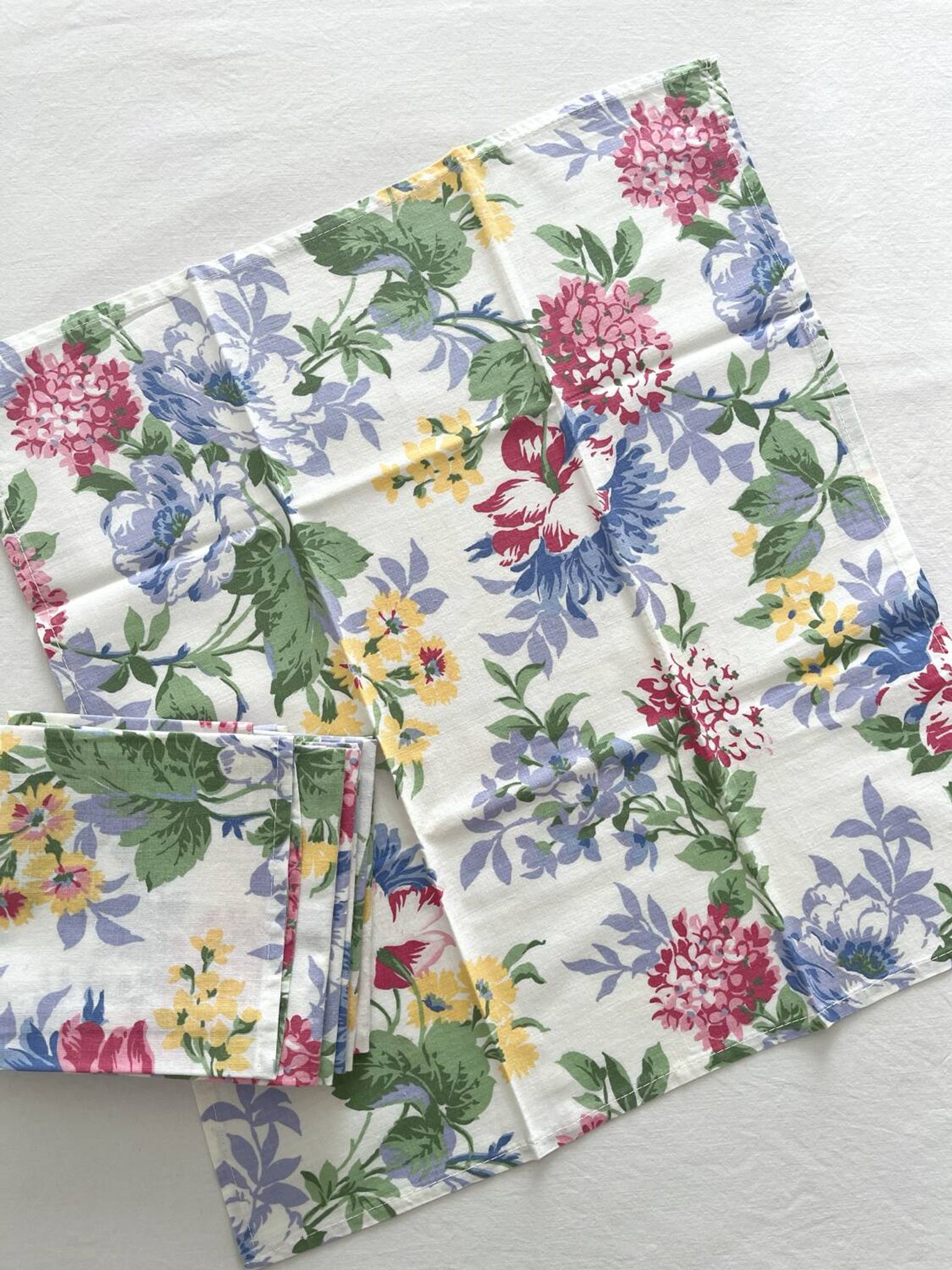 6 serviettes de table à fleurs en coton vintage