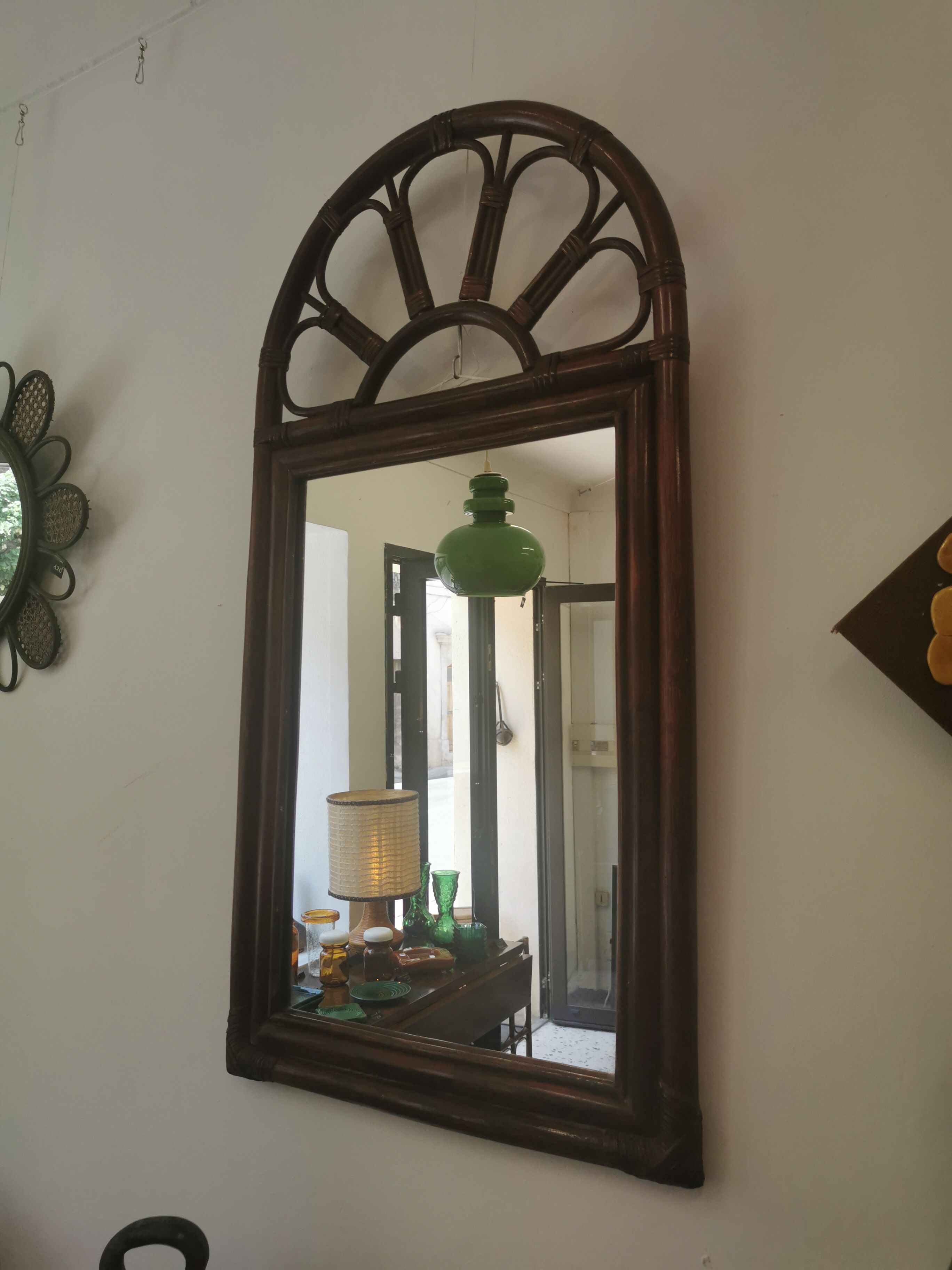 Vintage bamboo and rattan mirror 70, 100x50cm