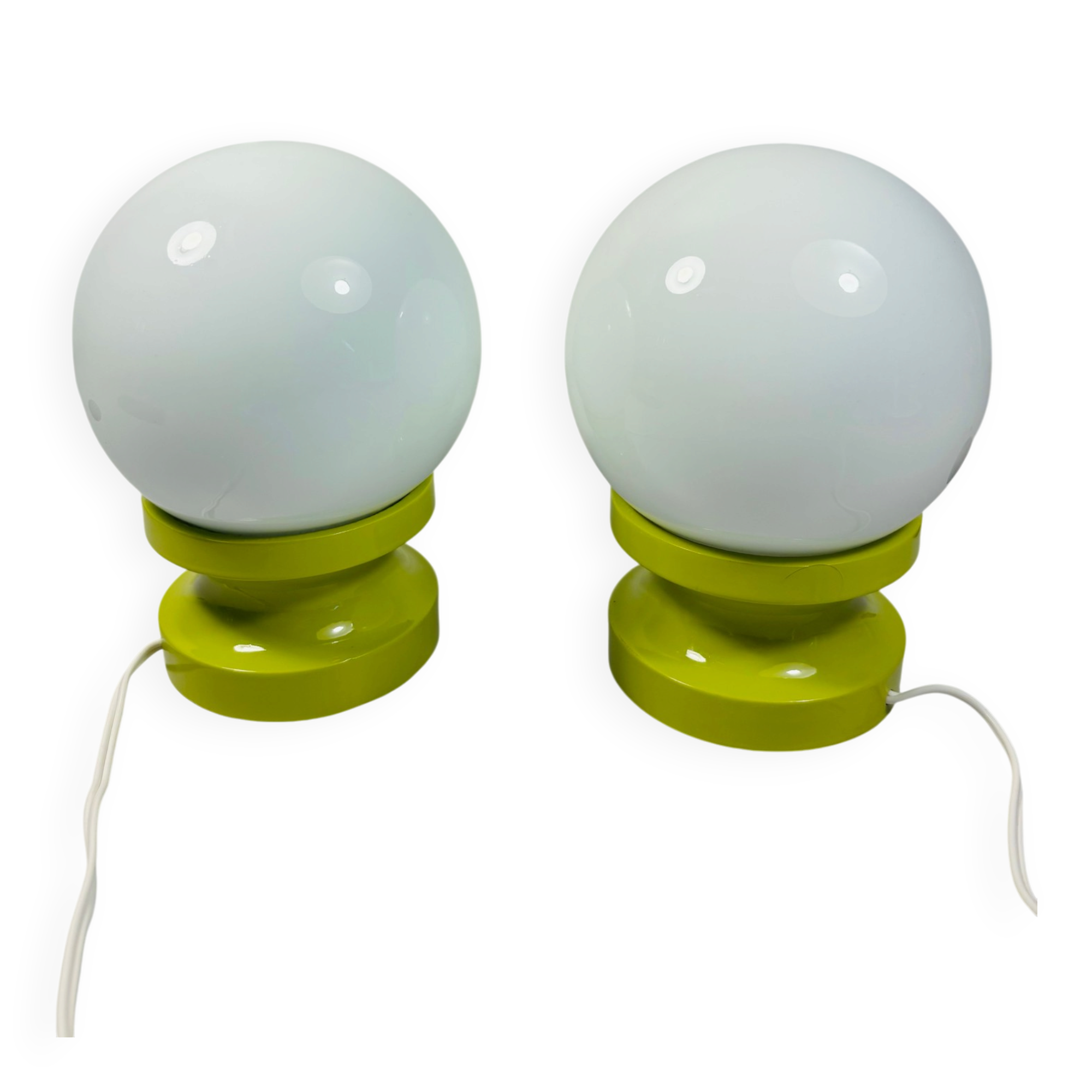 Lot of 2 Oval Table Lamps Wood Space Age Vintage 70s Italy