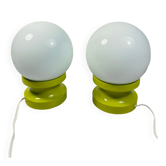 Lot of 2 Oval Table Lamps Wood Space Age Vintage 70s Italy