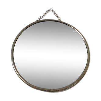 Miroir de barbier rond doré à chainette années 60 18cm