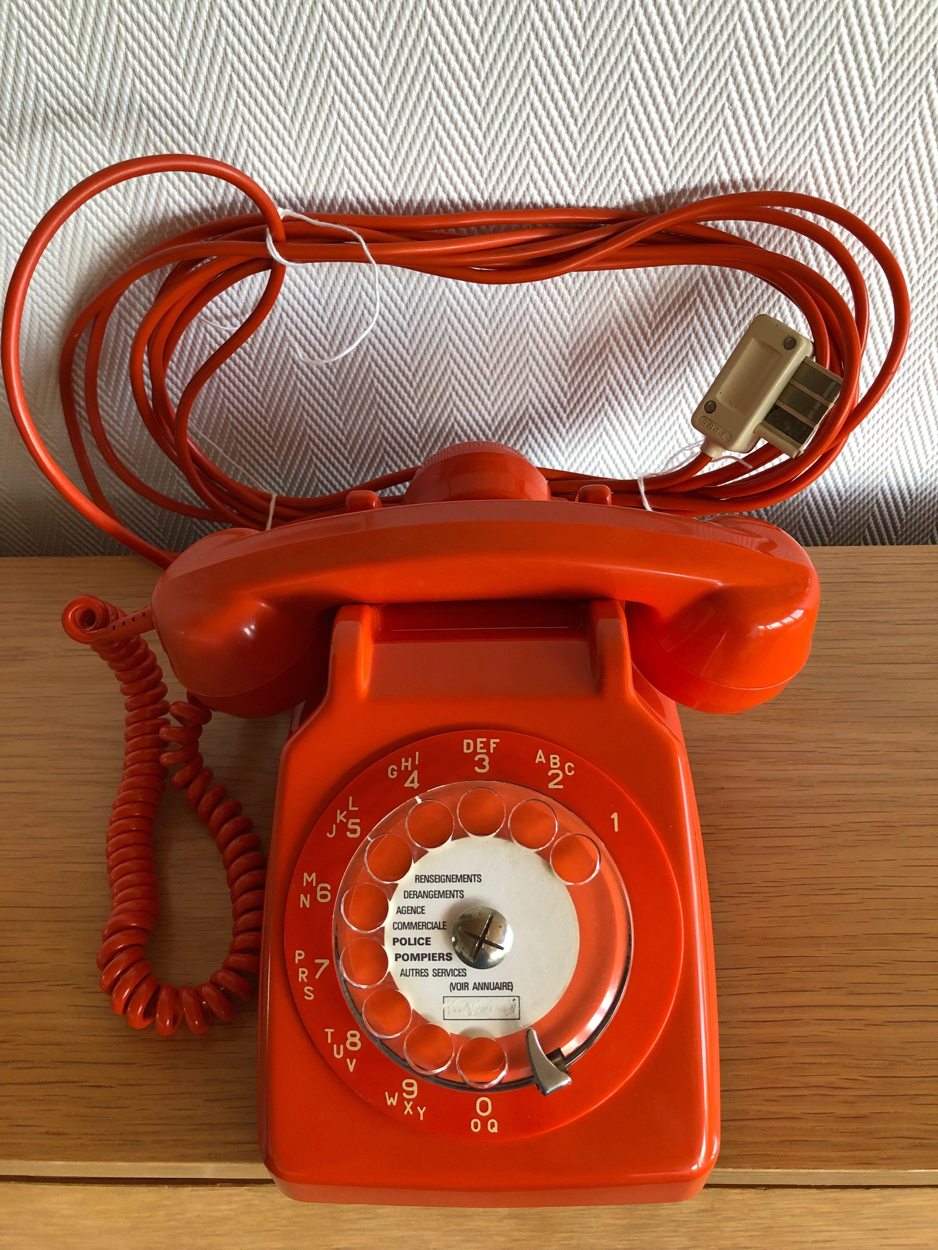 Vintage Orange Socotel dial phone, 1978