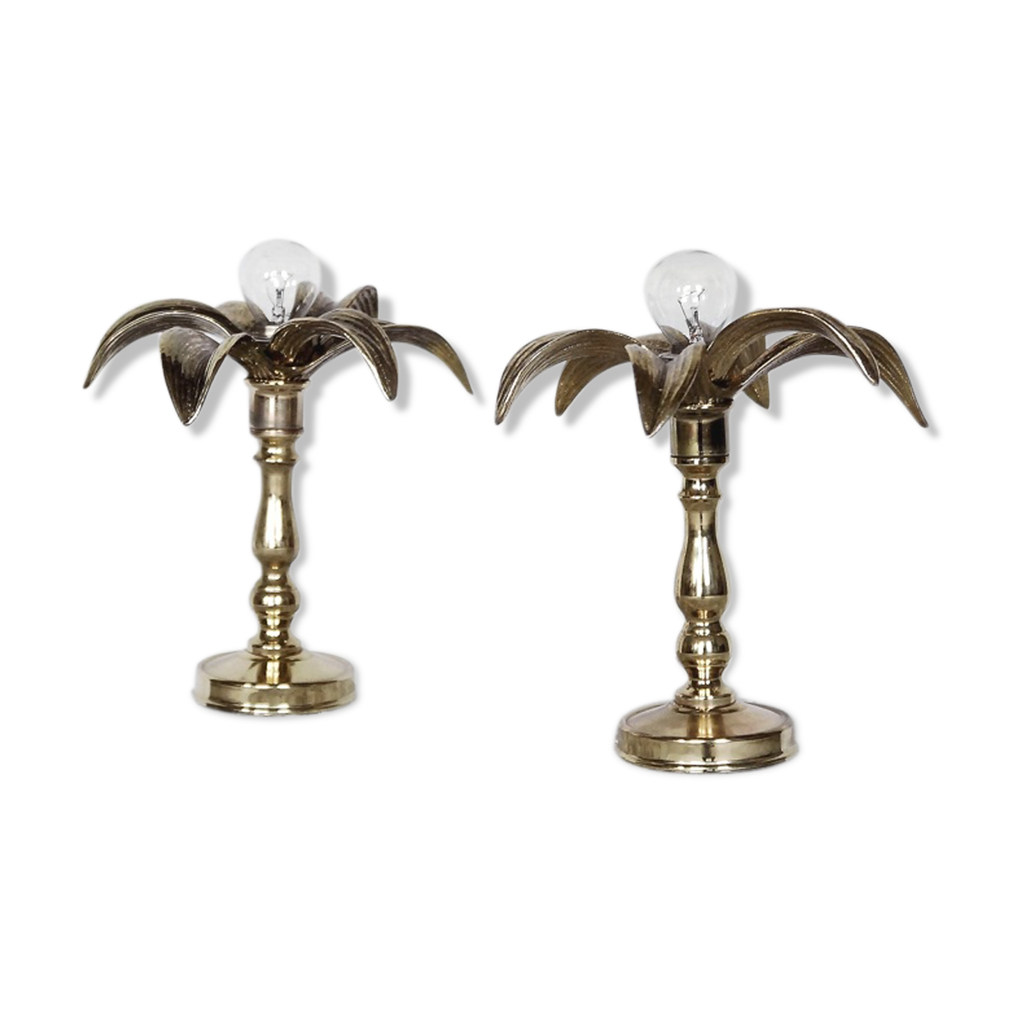 Pair of brass of Massive Belgium 1970 s Hollywood Regency lamps