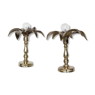 Paire de lampes en laiton massif de style Hollywood Regency belge des années 1970