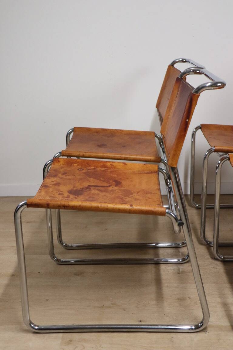 Set of 4 vintage leather and chrome metal chairs, 1970