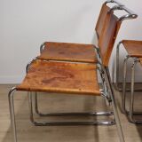 Set of 4 vintage leather and chrome metal chairs, 1970