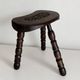 Restored dark wood tripod stool, bobbin leg, elegant furniture.