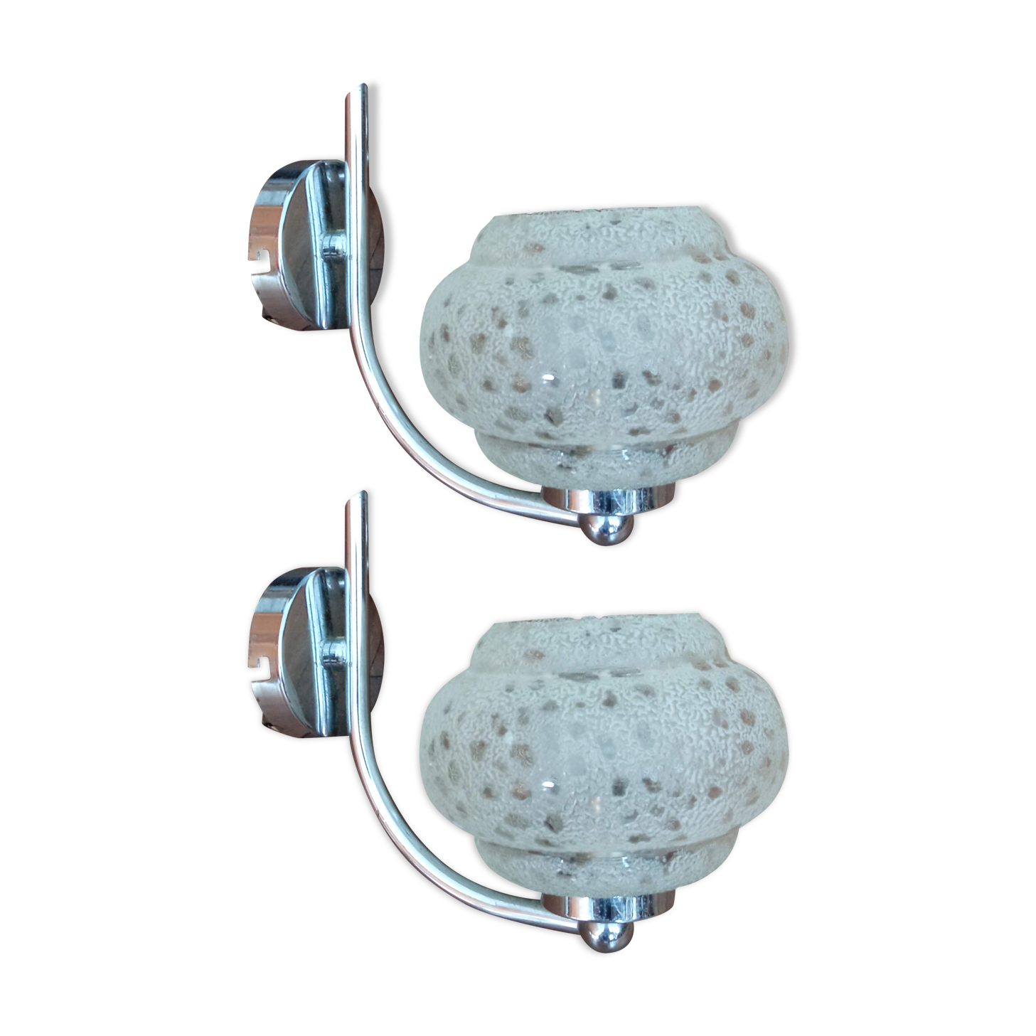 Old Art Deco wall lamps chrome and granite glass