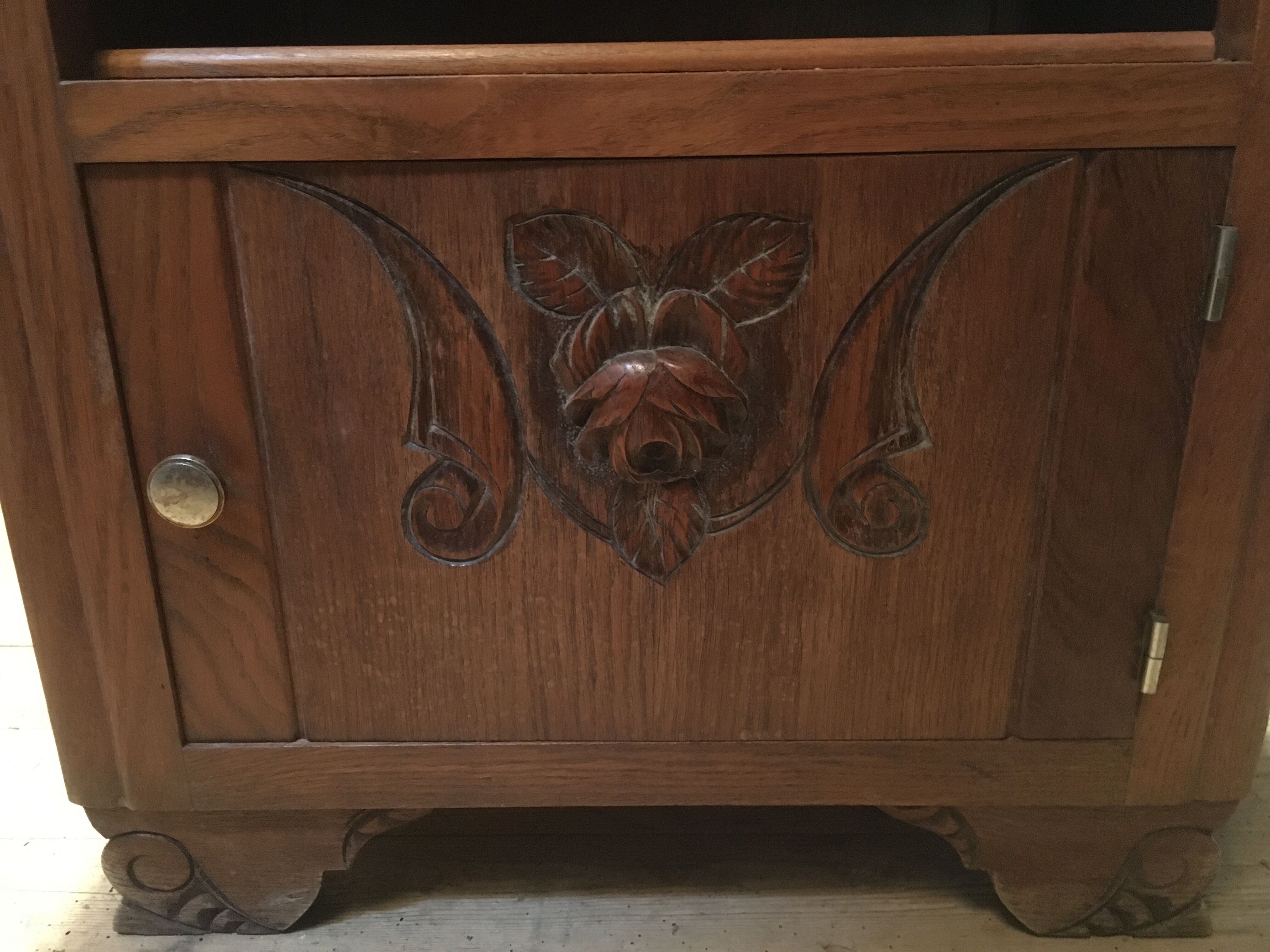 Bedside solid oak and brown marble