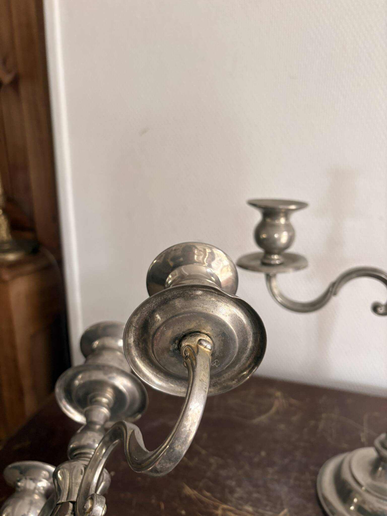 Paire Candélabre 3 Feux Métal Style Louis XV 36cm Vintage