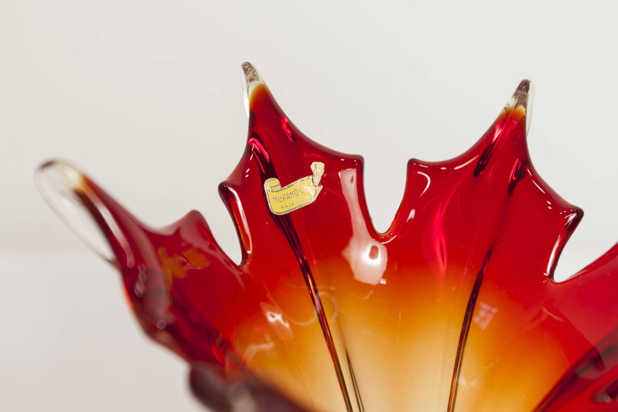 Murano glass vase by Fratelli Toso signed Murano orange and red