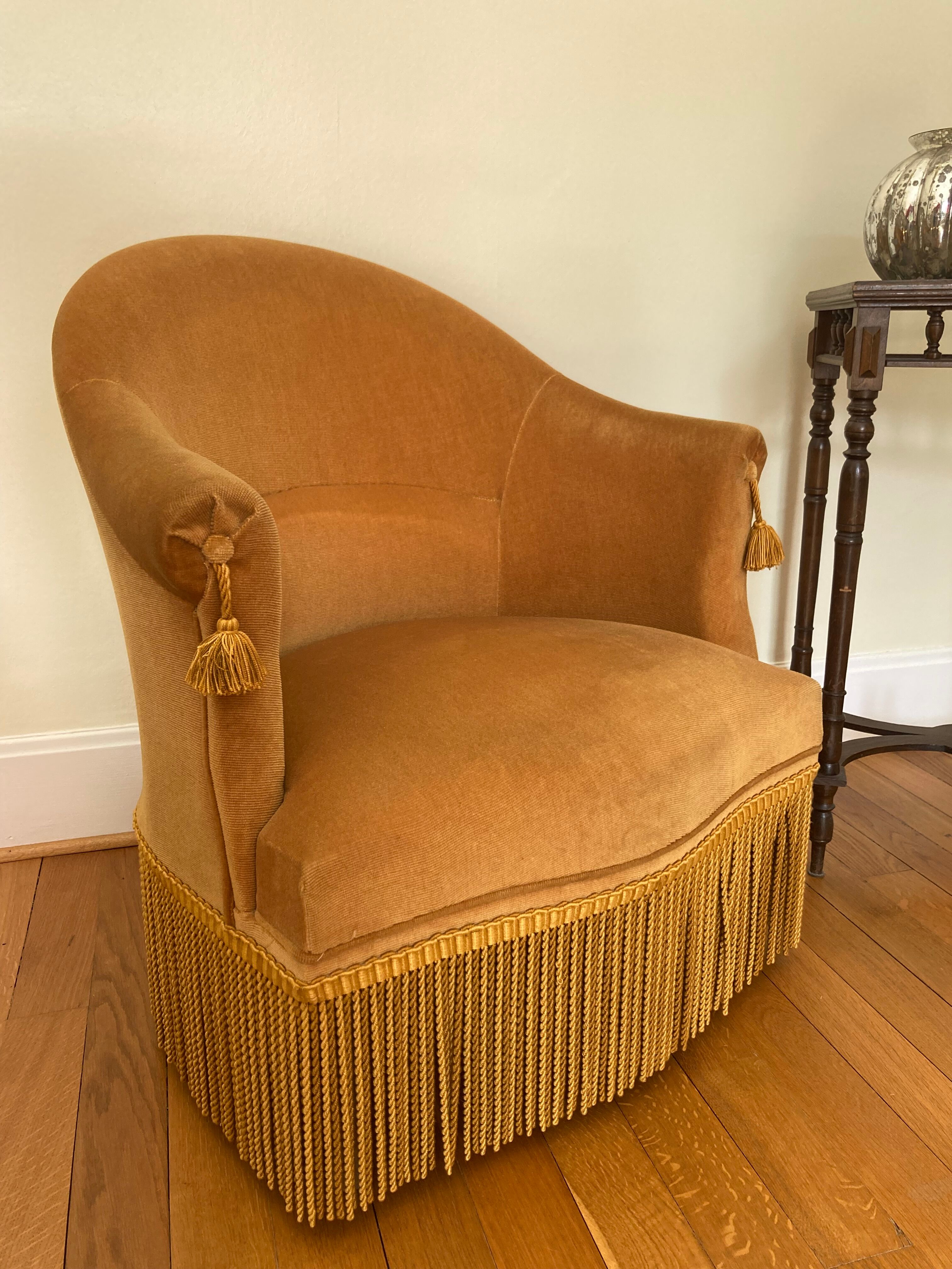 Mustard velvet toad armchair