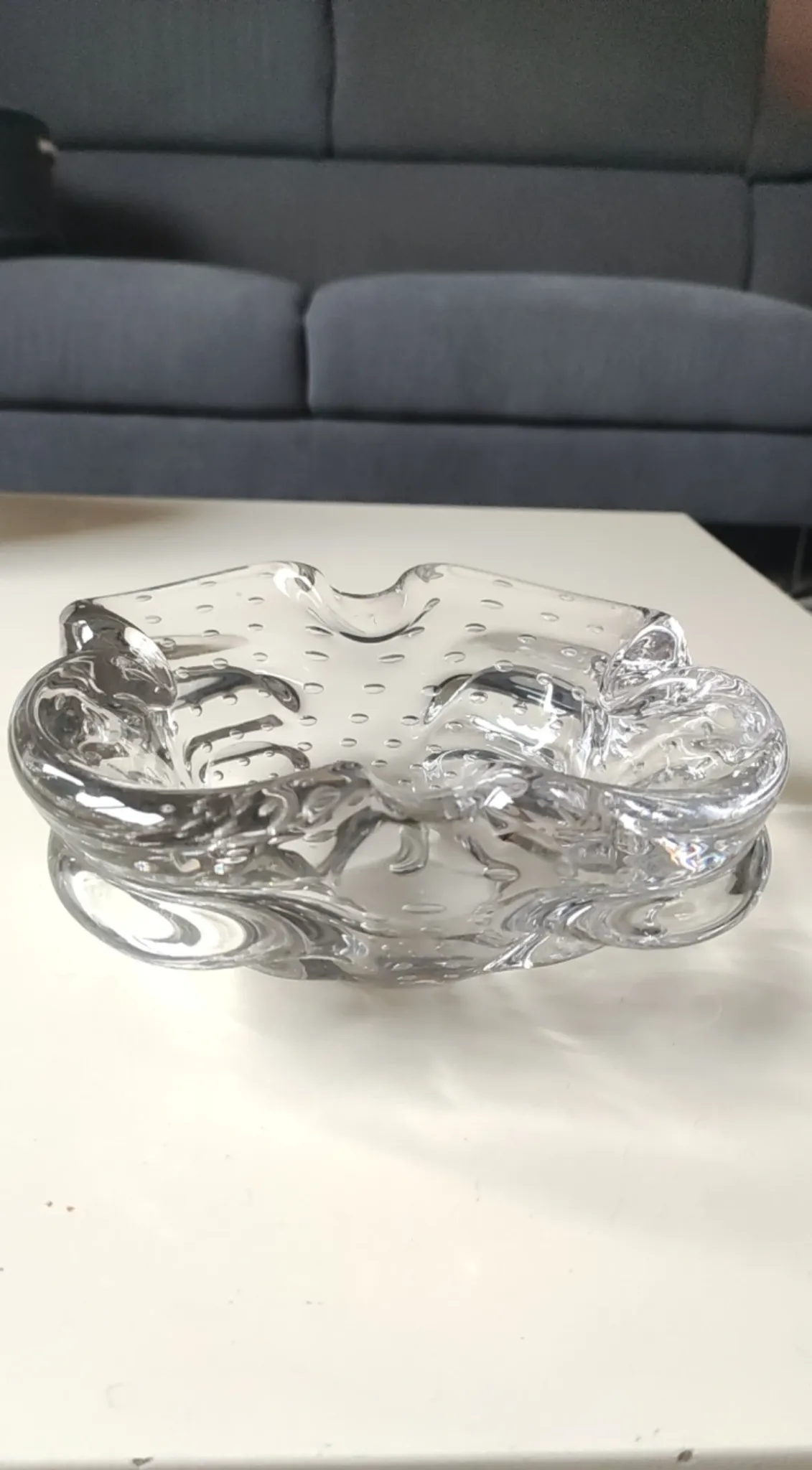 Transparent Murano Bullicante Ashtray/Small Bowl. Diameter 21 cm.