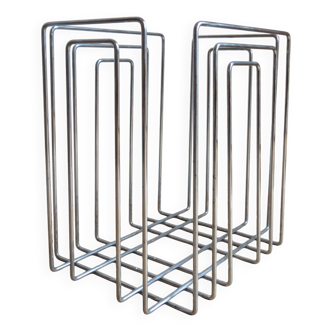 1980s Willi Glaeser Chrome Magazine Rack Record Rack Swiss Midcentury Style