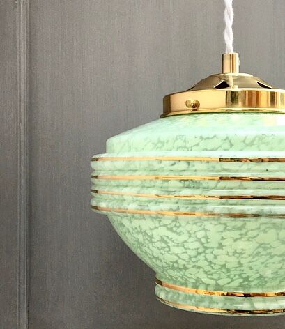Vintage Globe art deco hanging in pale green Clichy glass.