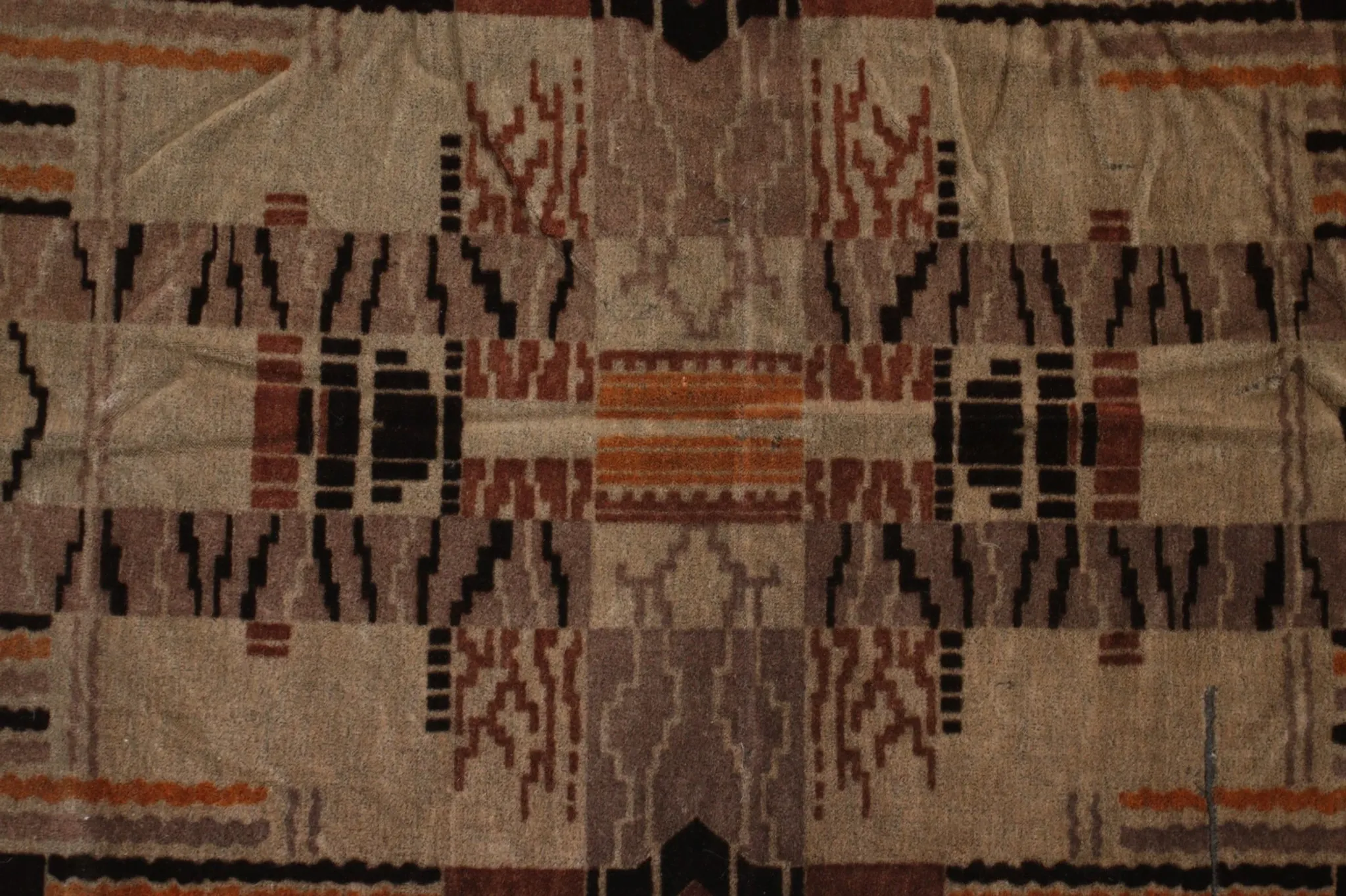 Art deco velour rug with fringes – 1930s, 142 x 91 cm