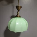 Clichy glass pendant light in soft green opaline from the 1950s