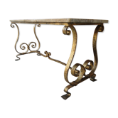 Table basse travertin, pied doré