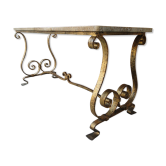 Travertine coffee table, golden foot