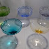 5 colored champagne glasses