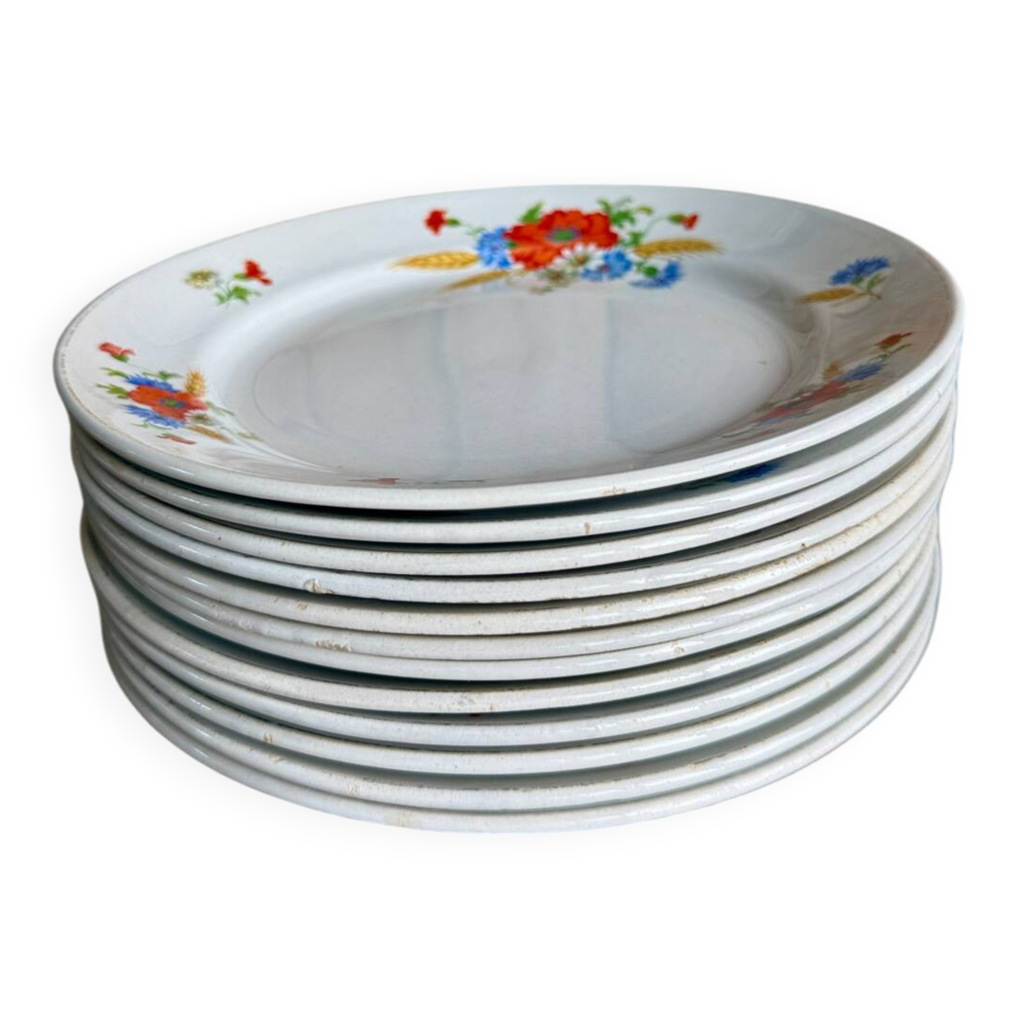 Set of 12 flat ironstone plates from Luneville