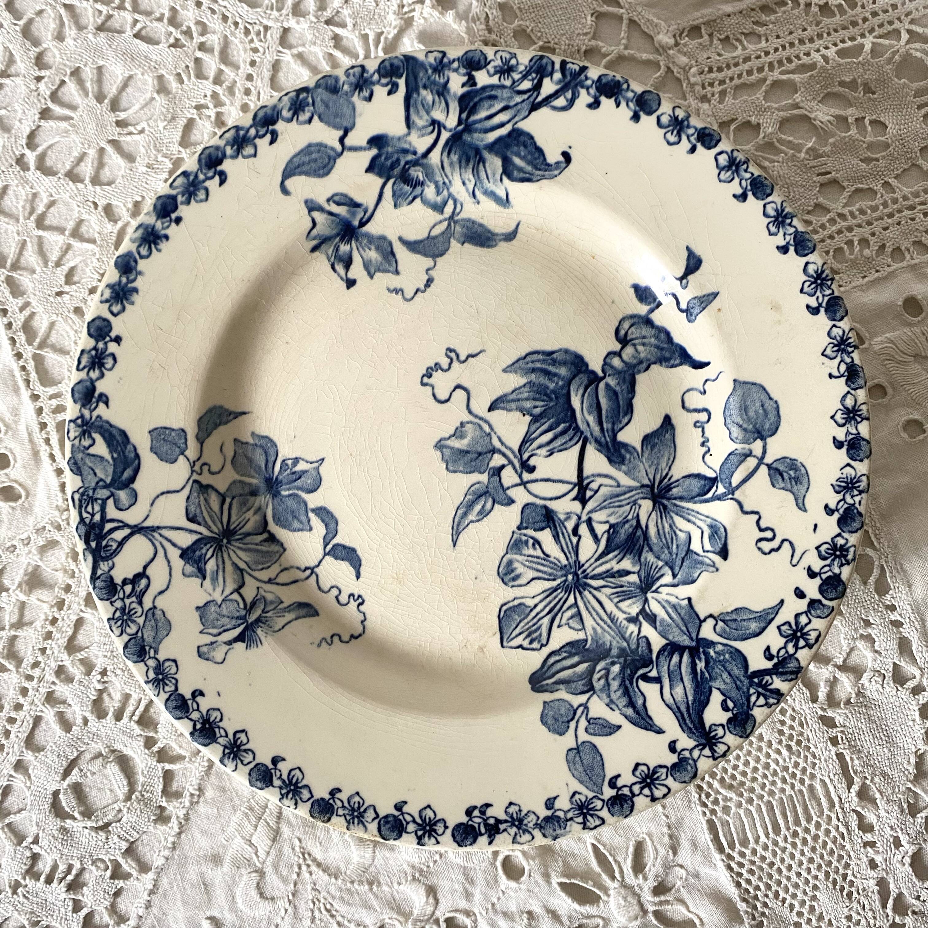 Dish, Bordeaux iron earth compote dish, clematis