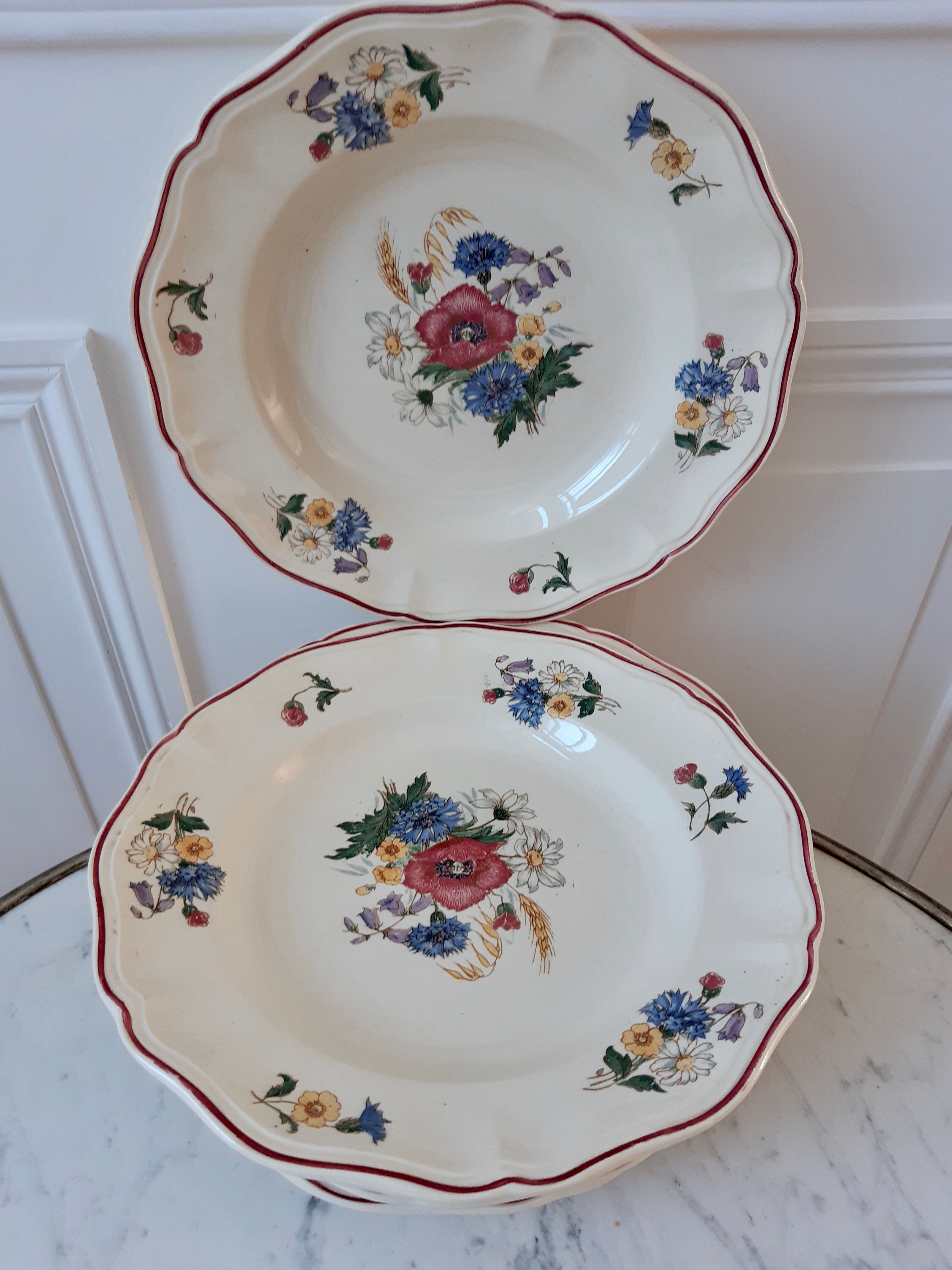 Set of 8 hollow plates Digoin Sarreguemines model Agreste