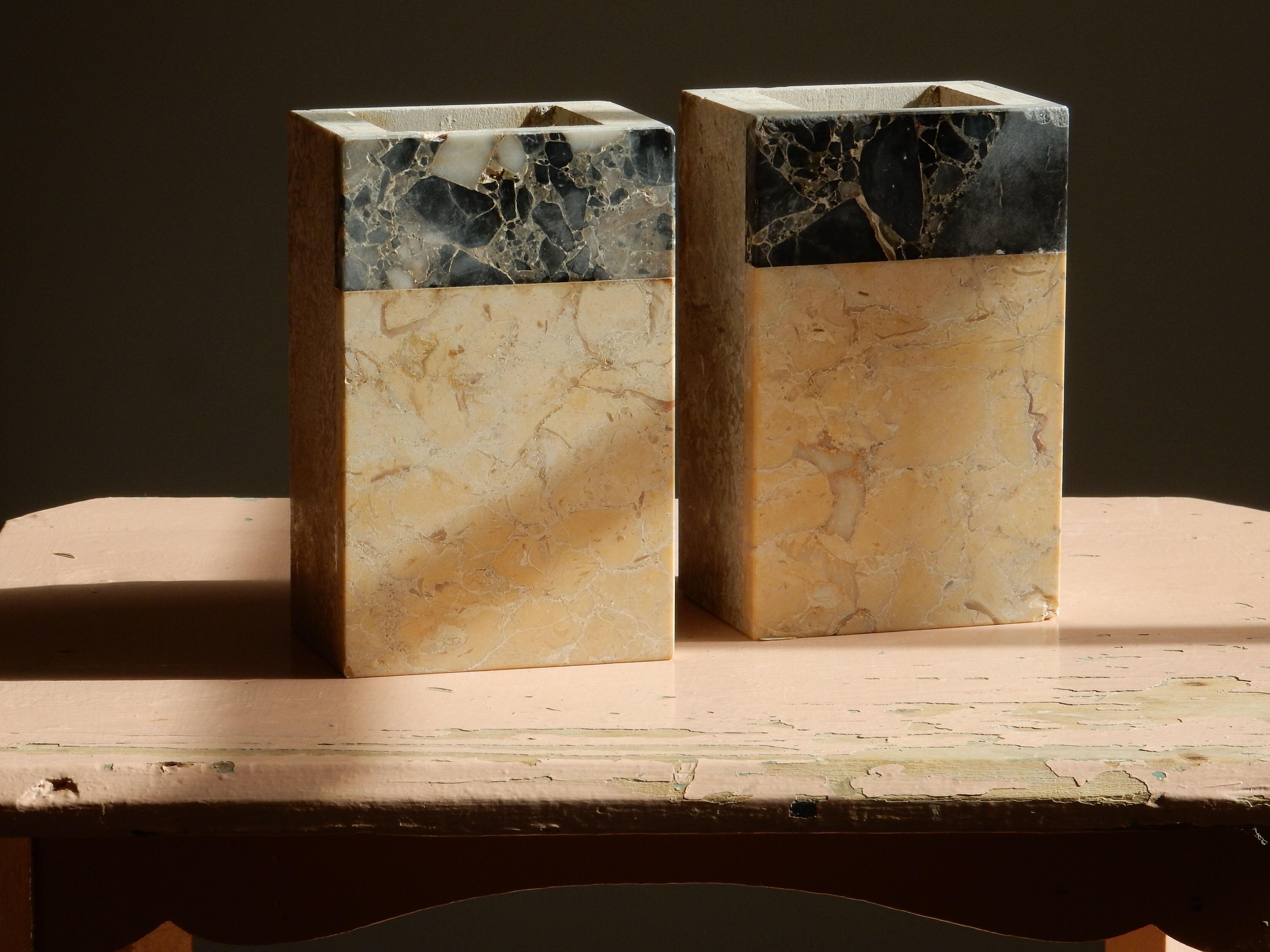 Pair of travertine and granite vases Art Deco