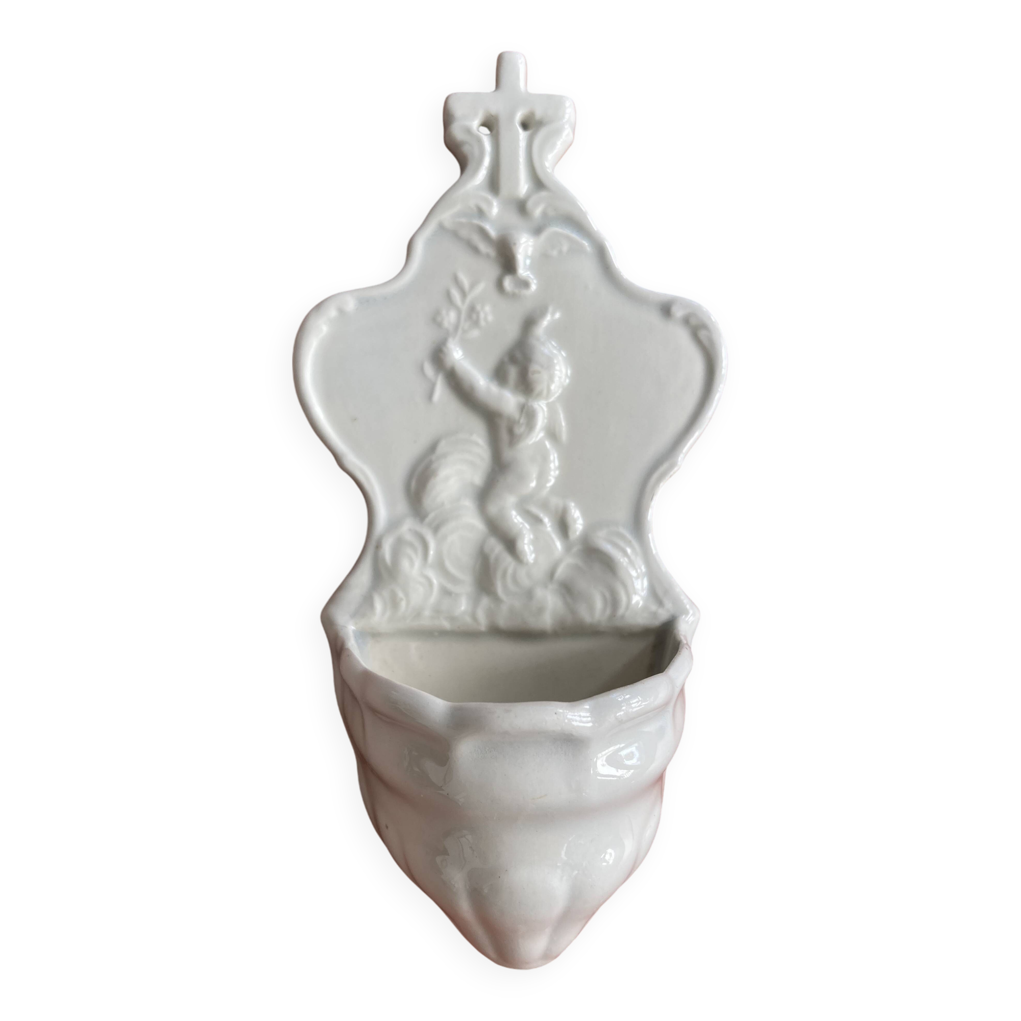 19th century porcelain angel holy water font