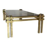 Vintage Romeo Rega coffee table, smoked glass, brass and chrome metal, Hollywood Regency design 1970s