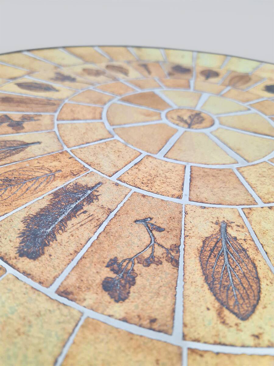 Vintage round ceramic herbarium coffee table Roger Capron