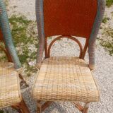 Pair of art deco garden chairs in patinated woven wicker