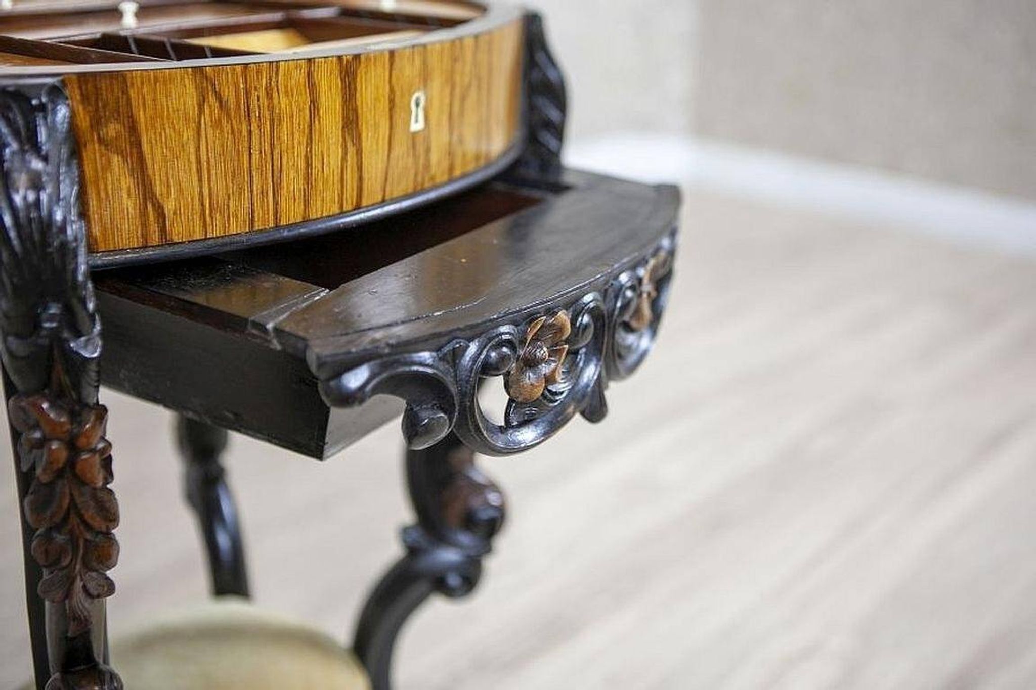 Inlaid Sewing Table in Various Woods, 1890s