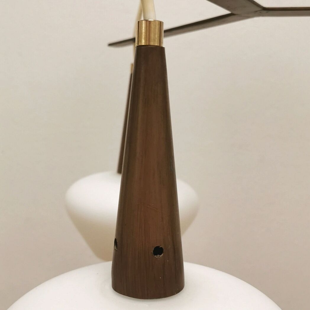 Scandinavian metal and opaline glass pendant lamp, 1950