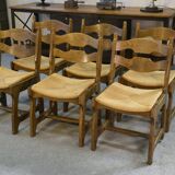 Set of 6 solid oak chairs Guillerme et Chambron 1950s