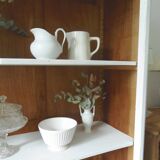 Re-enchanted vintage bookcase in pearl grey waxed finish.