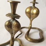 Two zoomorphic brass cobra snake candlesticks