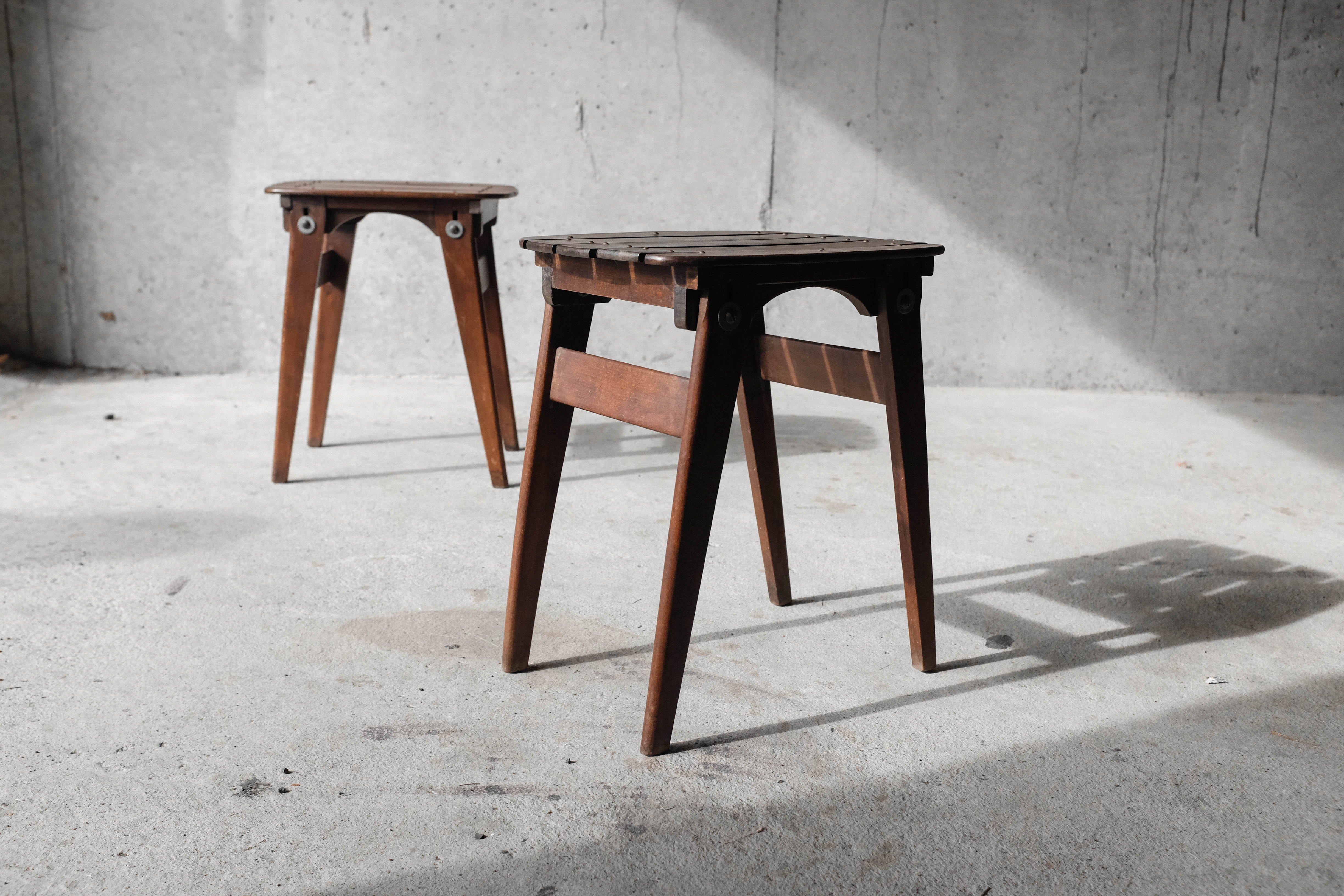 Pair of solid wooden stool - 1950