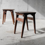 Pair of solid wooden stool - 1950