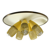 Very rare 5-arm mid-century modern metal bag ceiling lamp with round white
