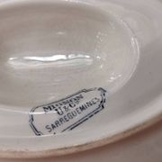 Gravy boat on foot in blue/green iron clay model "Mignon", H & Cie Sarreguemines