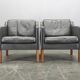 Pair of Leather Lounge Chairs by Børge Mogensen for Fredericia 1970s