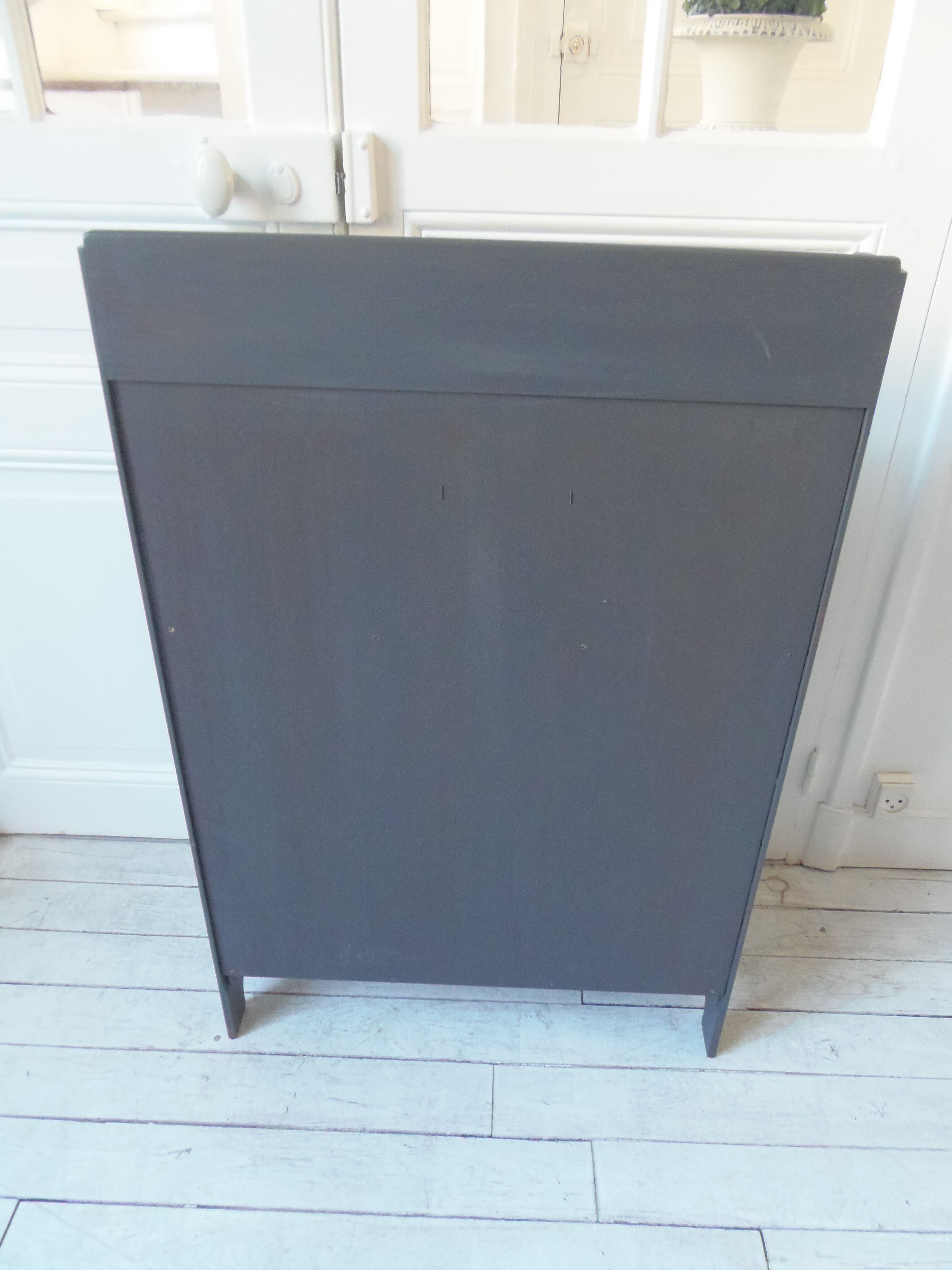 Vintage bookcase grey slate waxed