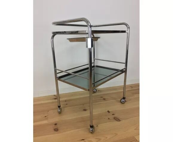 1970 chrome and smoked glass service, professional furniture, industrial style