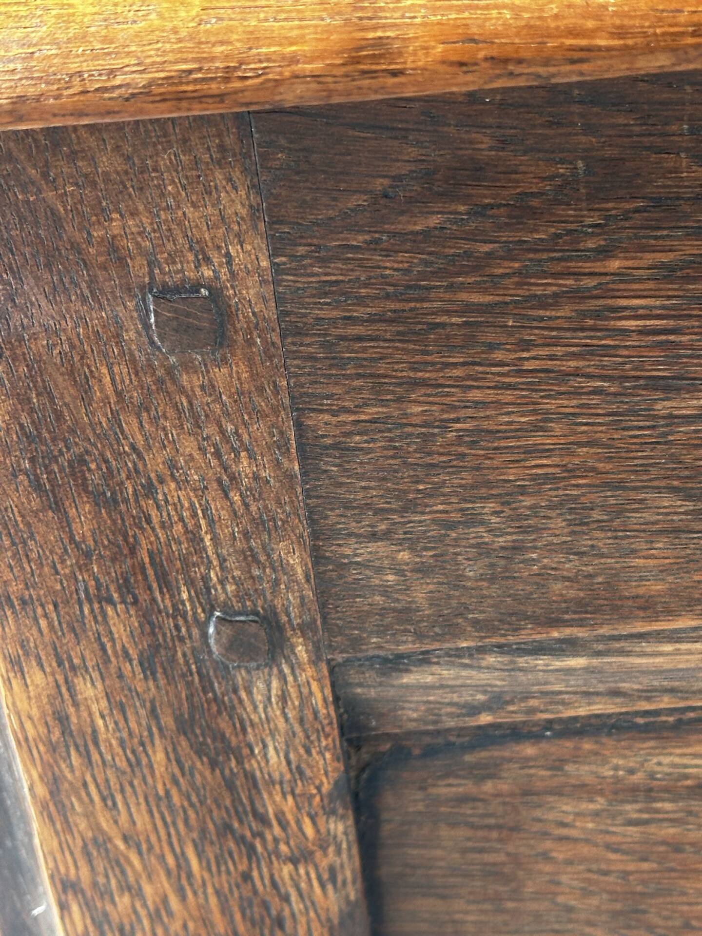 French provincial chest in carved and pegged solid oak, 18th century.