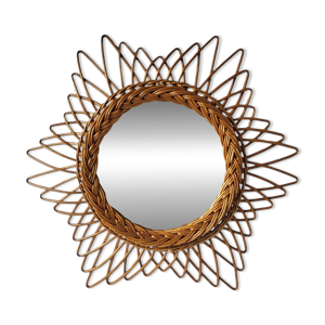 Miroir soleil en rotin