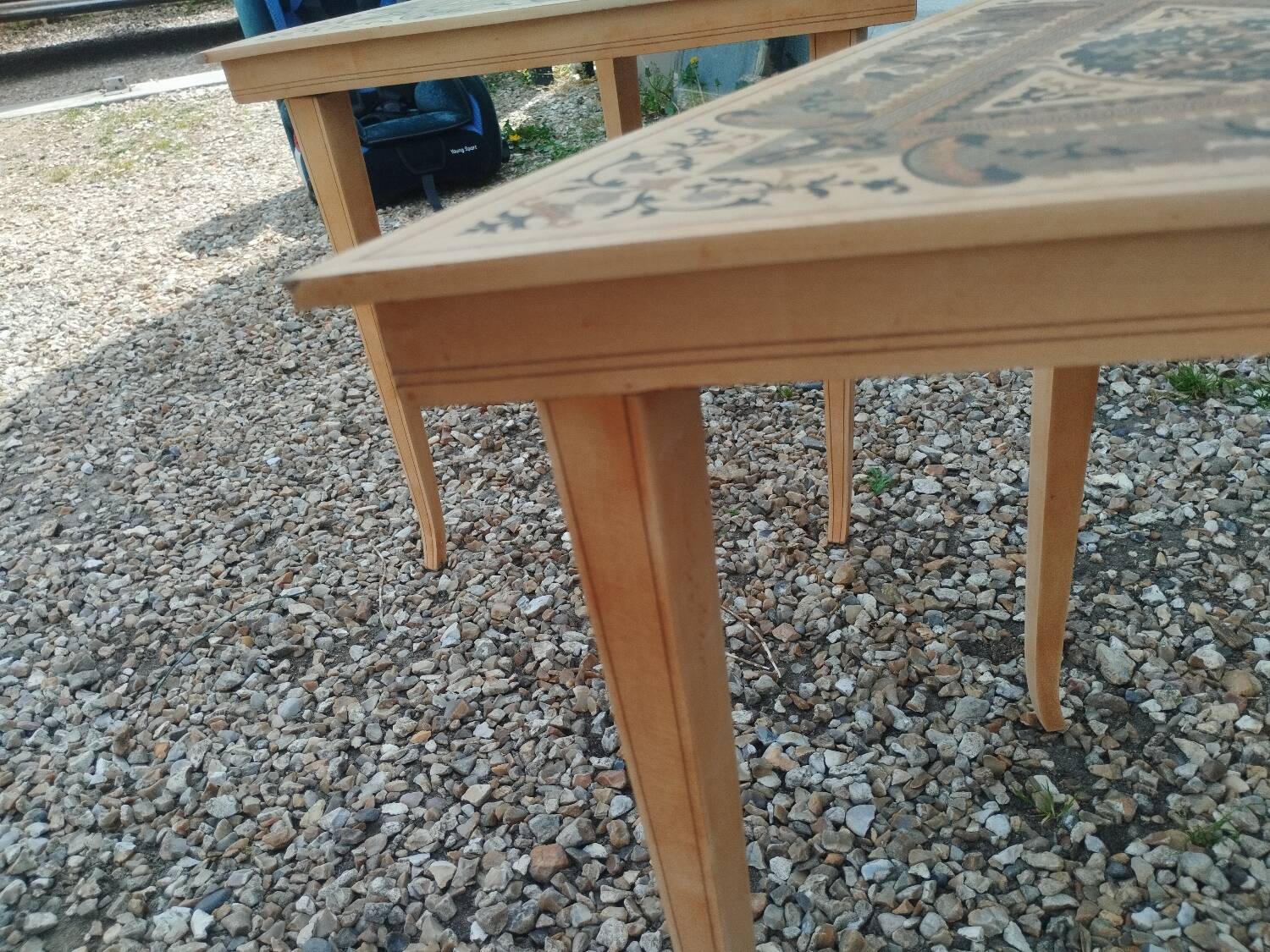 Pair of antique marquetry bedside tables