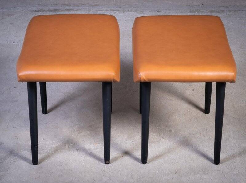 Cognac Leather Stools by Ølholm Møbelfabrik, 1960s, Set of 2